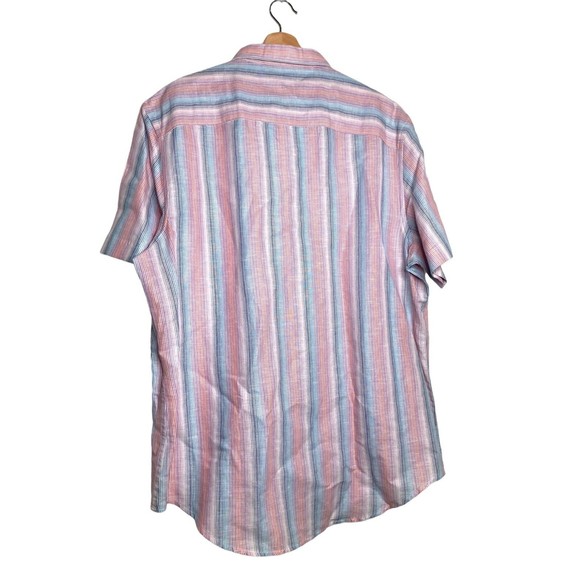 Perry Ellis Mens Short Sleeve Button up Shirt XXL Green and White linen casual - Picture 2 of 9